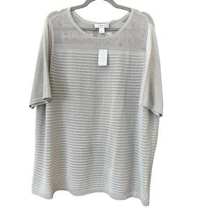 CJ Banks Silver Sparkle Short Sleeve Lightweight Open Knit Sweater Size 2X NWT